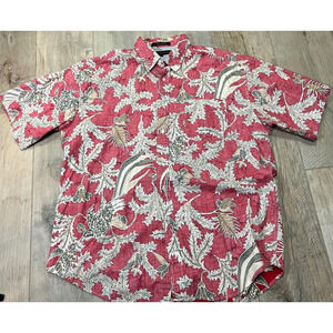 VINTAGE Tommy Hilfiger Golf Button Down Shirt Red Hawaiian Beach Floral Mens XL